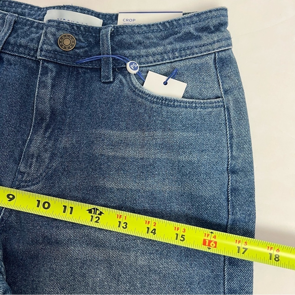 POPSUGAR Womens Crop Blue Jeans Size 2 Distressed Vintage Wash Wide Flare Leg - Picture 9 of 13